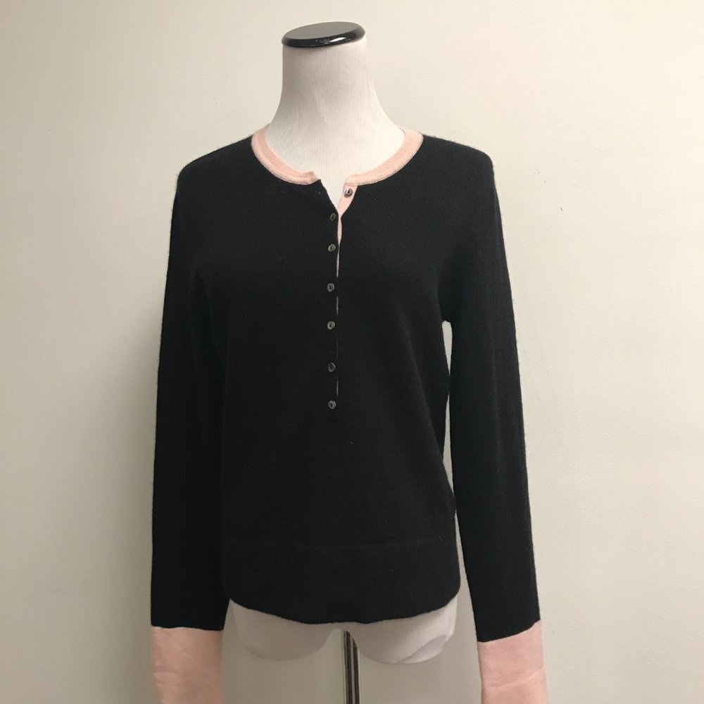 Vertical Design black pink retro henley 2 ply  cashmere sweater L retro